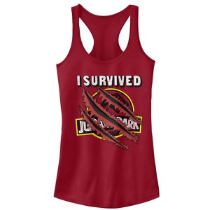 Juniors Womens Jurassic Park I Survived The Island, Raptor Claw Tear Racerback Tank Top - 1 of 3