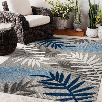 Blue Floral Synthetic 5' x 7' Flat Woven Area Rug
