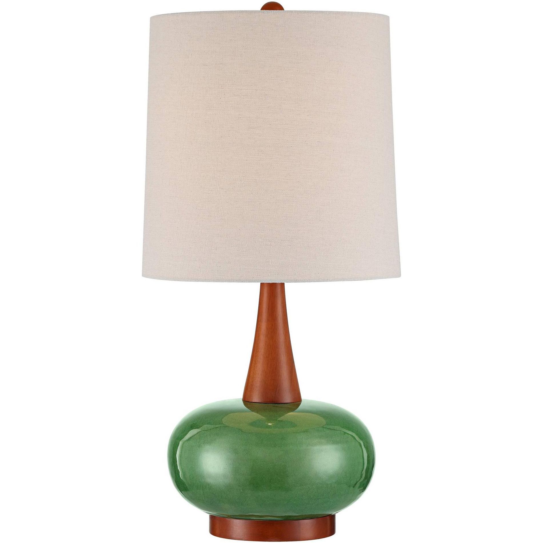 360 Lighting Andi 25" High Mid Century Modern Table Lamp Green Ceramic Wood Single White Shade Living Room Bedroom Bedside Nightstand Colors May Vary