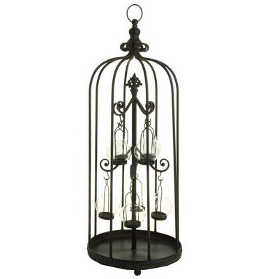 Raz Imports 31" Bistro Kitchen Rustic Black Birdcage Glass Tea Light Candle Holder