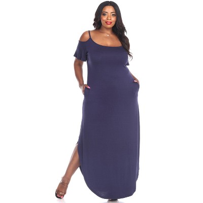 Women's Plus Size Cold Shoulder Lexi Maxi Dress with Pockets - White Mark