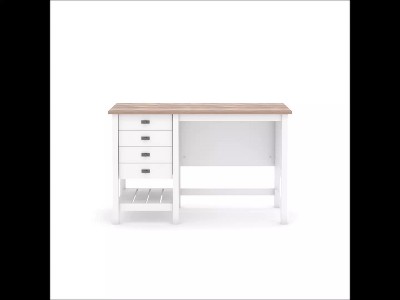Soft White Coastal Home Office Desk with Lintel Oak Accent