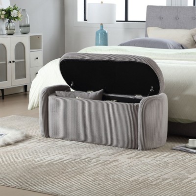 NicBex Oval Corduroy Storage Ottoman Bench,Upholstered Storage Ottoman with Safety Hinge,Modern Storage Bench for Living Room,Bedroom,Light Gray