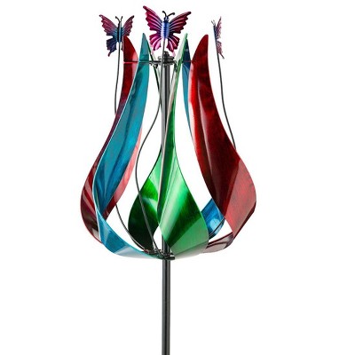 Wind & Weather Metal Tulip Wind Spinner with Butterflies