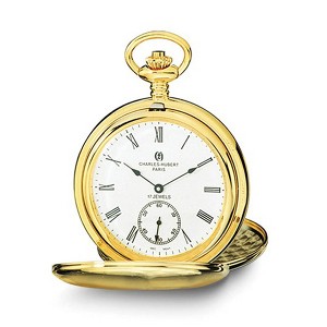 Black Bow Jewelry Charles Hubert Polished Gold Tone Stnlss Steel White Dial Pocket Watch - 1 of 3