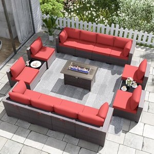 ALAULM Patio Furniture Set, Rattan Wicker Outdoor Conversation Sets, Outdoor Furniture Sofa Set w/43in Propane Fire Pit Table and 4" Cushion - 1 of 4