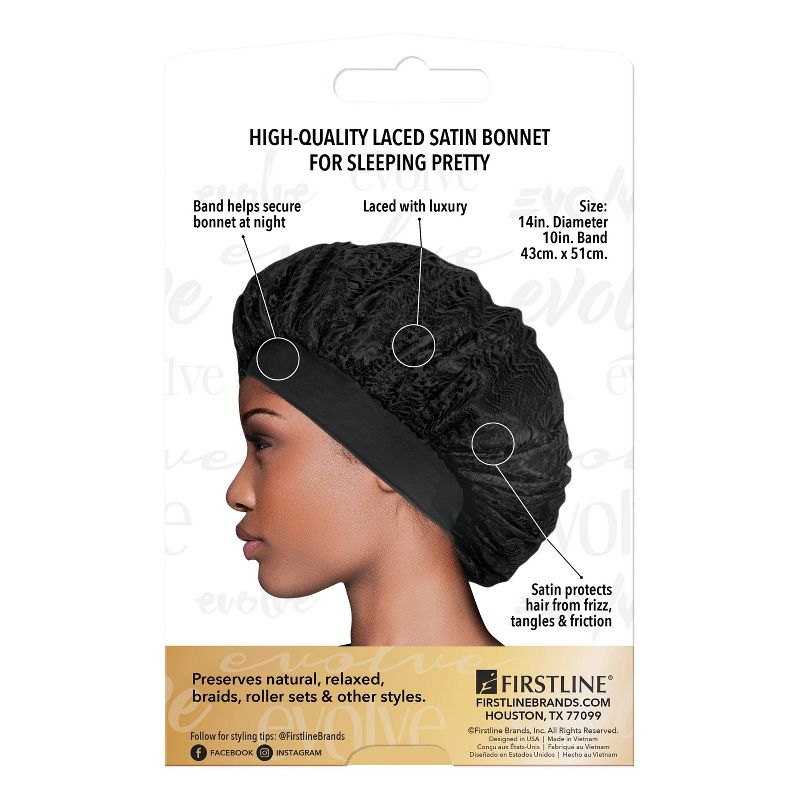 Evolve Products Lace Satin Hair Bonnet - Black, 2 of 5