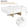 Minimalist High Gloss Coffee Table with 2 Drawers, Multi-Storage Rectangle Sofa Table with Golden Wood Grain Legs, Center Table for Living Room, White - 4 of 4