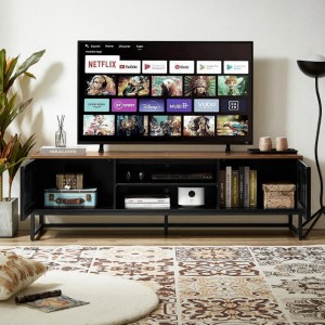 Hooseng Modern TV Stand with Slatted Grille Striped Doors, TV Stand with Storage, TV Media Console , Entertainment Center for Living Room Bedroom - 1 of 4