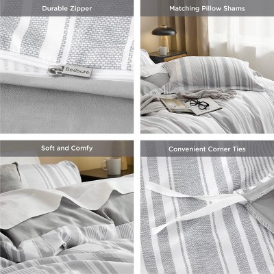 Bedsure 3 Pieces Reversible Striped Duvet Cover Set with Zipper Closure King Size Formal Grey Bedding Set with 8 Corner Ties — фото 4