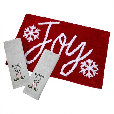 SKL Home 3pc Blame it on Elf Hand Towels and Winter Greeting Rugs
