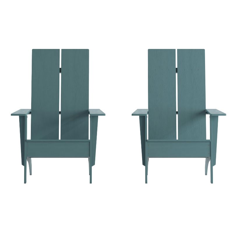 Emma and Oliver Set of 2 Modern Dual Slat Back Indoor/Outdoor Adirondack Style Chairs, 1 of 12