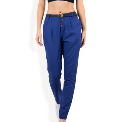 Anna-Kaci Women's High Waist Button Front Tapered Pants with Side Pockets