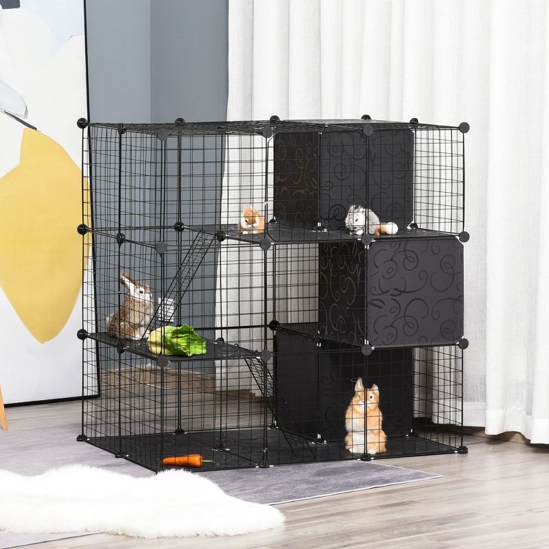 PawHut Pet Playpen Small Animal Cage 56 Panels with Doors, Ramps and Storage Shelf for Rabbit, Kitten, Chinchillas, Guinea Pig and Ferret, 3 of 8
