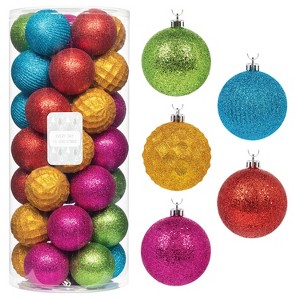Every Day is Christmas 35ct 2.76"/70mm Shatterproof Round Christmas Tree Ornament Set, Merry Christmas Balls Ornaments with Hooks - 1 of 4