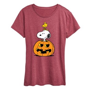Women's - Peanuts - Snoopy Woodstock Pumpkin Short Sleeve Graphic T-Shirt - 1 of 4