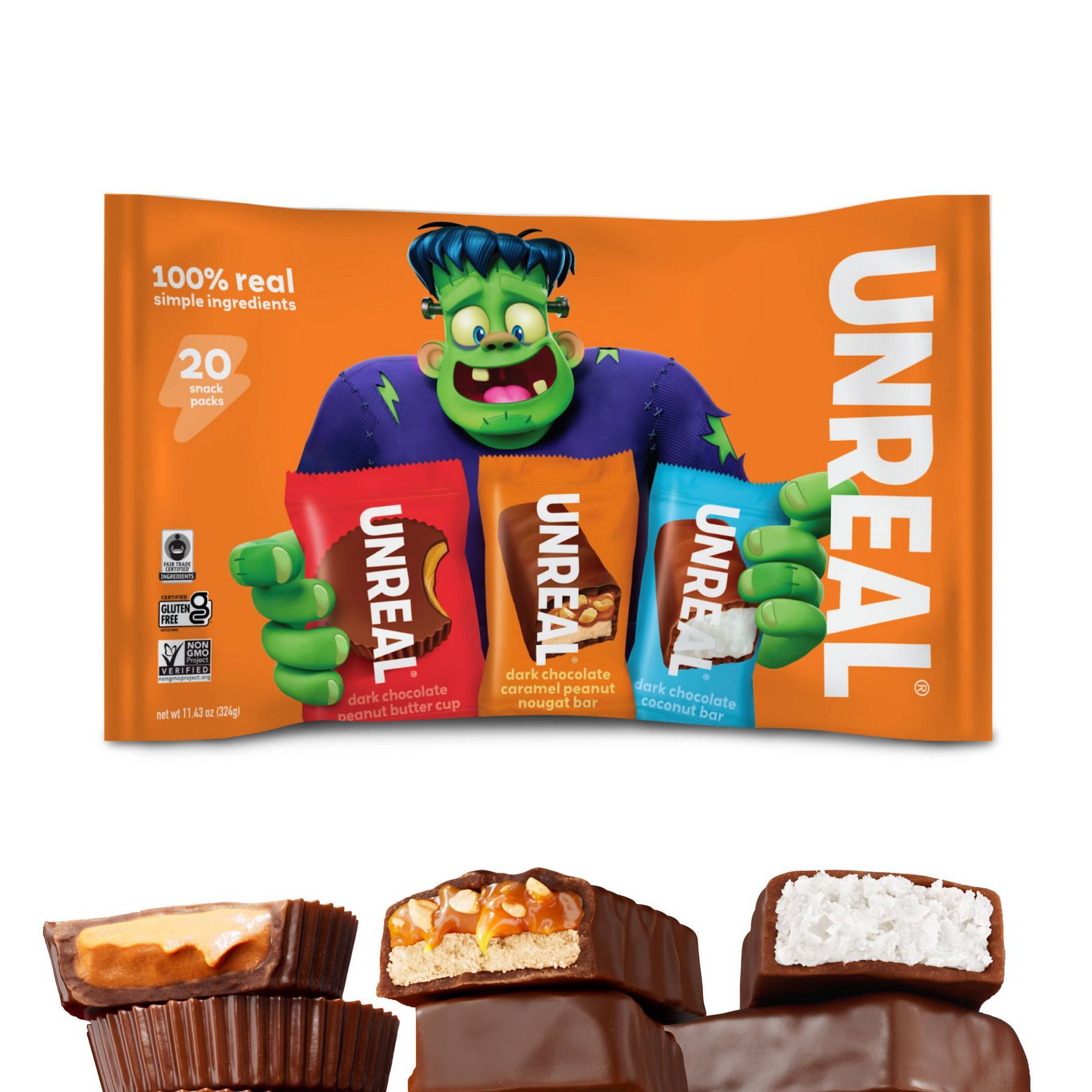 UNREAL Halloween Chocolate Coconut Bars & Nougat Bars Variety Bag - 20oz/20ct