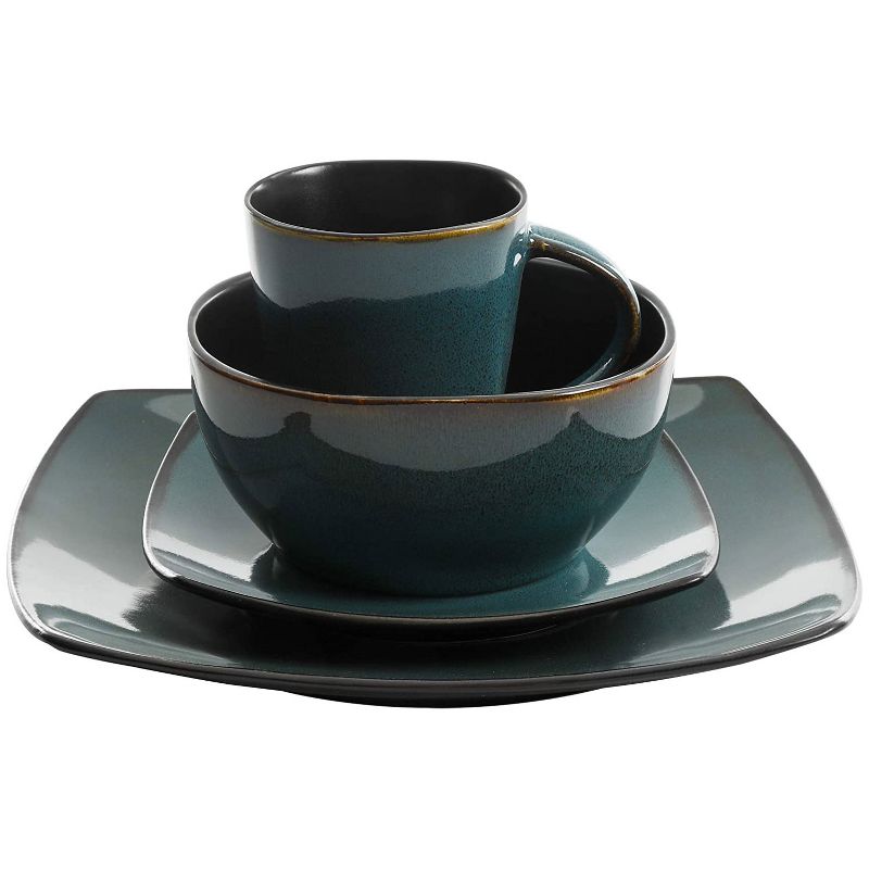 Gibson Elite Soho Lounge 16 Piece Reactive Glaze Durable Microwave and Dishwasher Safe Plates, Bowls, and Mugs Dinnerware Set, Teal, 2 of 7