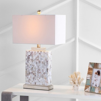 Tory 25" Cream Shell and Gold Table Lamp Set with White Shade