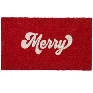 Shiraleah Red and White "Merry" Holiday Doormat - 1 of 1