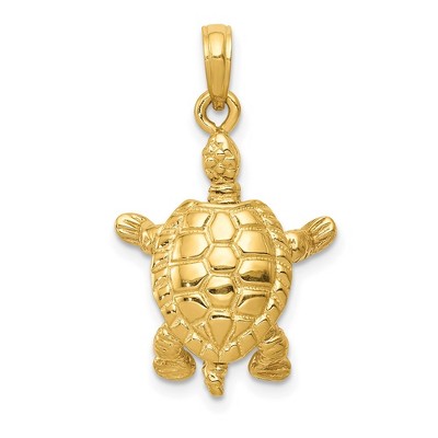Black Bow Jewelry 14k Yellow Gold Moveable 3D Turtle Pendant