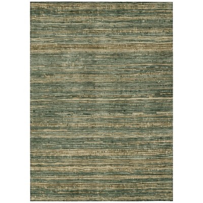Fern Green And Charcoal Striped Washable Indoor Outdoor Area Rug