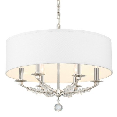 Mirage Polished Nickel 6-Light Chandelier with Hand Cut Crystal and Silk Shade