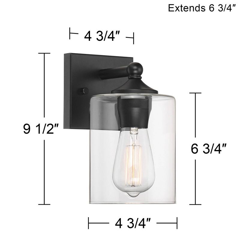 360 Lighting Modern Wall Light Sconce Black Hardwired 4 3/4" Fixture Clear Glass Cylinder Shade for Bedroom Bathroom Vanity House, 4 of 8
