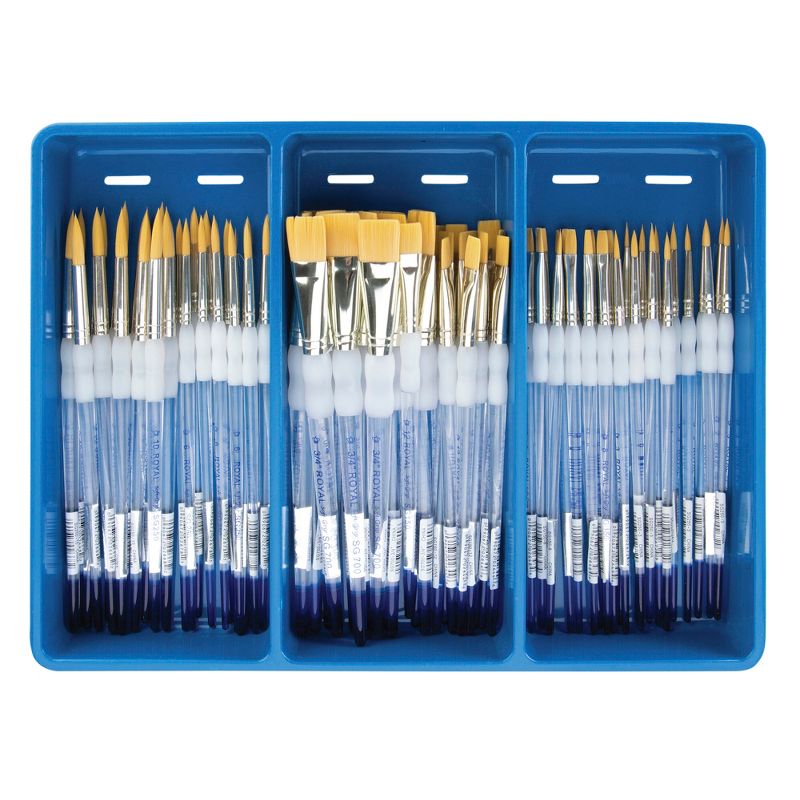 Royal & Langnickel Soft Grip Golden Taklon Brush Assorted Classroom Pack, Pack of 72, 1 of 3