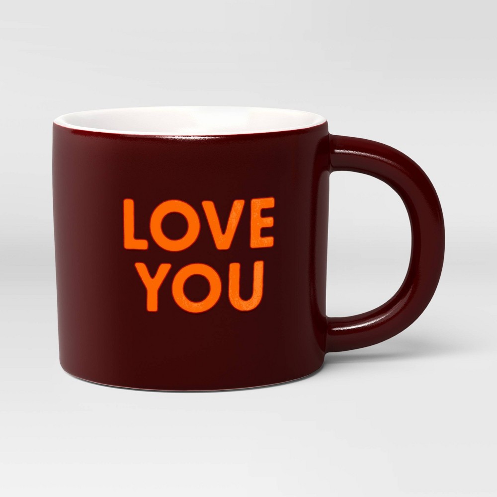 Photos - Glass 16oz Stoneware Love You Mug Maroon - Room Essentials™