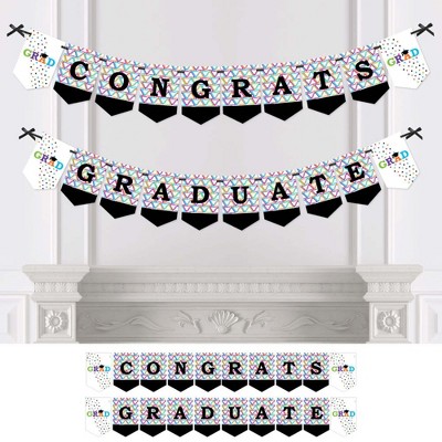 Big Dot of Happiness Hats Off Grad - Graduation Party Bunting Banner - Graduation Party Decorations - Congrats Graduate