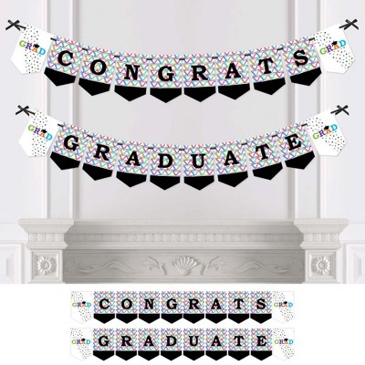 Big Dot of Happiness Hats Off Grad - Graduation Party Bunting Banner - Graduation Party Decorations - Congrats Graduate