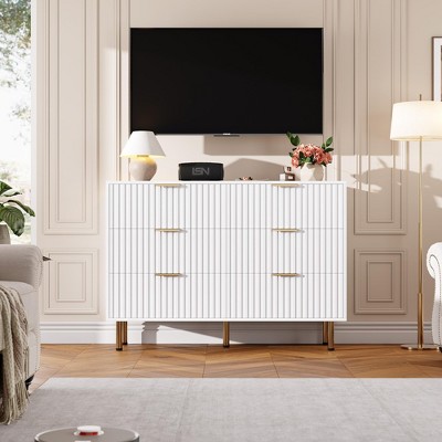 Fluted 6-Drawer Dresser for Bedroom – 54" Wide Modern Chest of Drawers with Deep Drawers