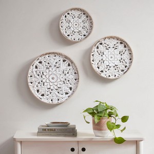 MAYEERTY White Floral 3-piece Carved Wood Wall Decor Set - 1 of 4