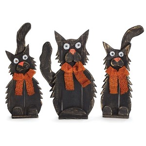 Burton and Burton Trio Hand Painted Wood Cat Décor – Rustic Home Accent, Whimsical Feline Figurines, Tabletop or Shelf Decoration - 1 of 1