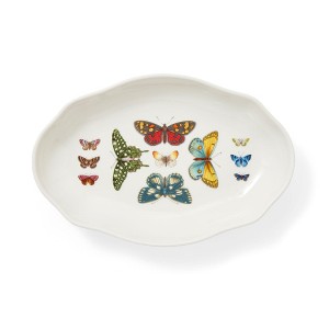 Portmeirion Botanic Garden Harmony Oval Fluted Dish, 8.5-Inch Porcelain Serving Dish with Butterfly Accents, Dishwasher & Microwave Safe - 1 of 4
