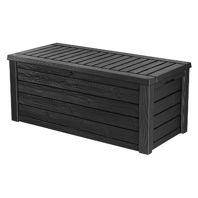 Photo 1 of (CRACKED/BROKEN COMPOENT EDGES/SIDES; PUNCTURED PANEL; BENT M) 
 Keter Borneo Outdoor Resin Deck Storage Box Bin Organizer for Patio Furniture, Cushions, and Pool Toys with Wicker/Rattan Design