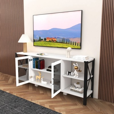 NicBex TV Stand for 80 Inch TV with Glass-Door Cabinet,TV Entertanment Center with Open Storage Design,Modern TV Console Table for Living Room