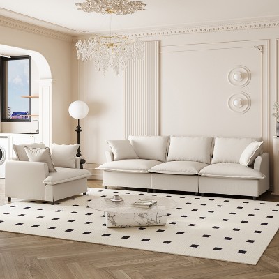 Modular Chenille Upholstered Sectional Sofa, 3 Seater Sofa with Armchair or Movable Ottoman, Indoor Furniture Sofa Set - ModernLuxe