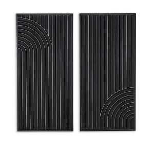HomeRoots Set of Two Black Metal Abstract Hanging Dimensional Sculptures - 1 of 4
