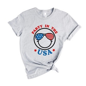Simply Sage Market Women's Party In The USA Smiley Face Short Sleeve Graphic Tee - 1 of 2