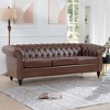 84.65" PU Leather Rolled Arm Chesterfield 3-Seater Sofa with Birch Legs - 2 of 4