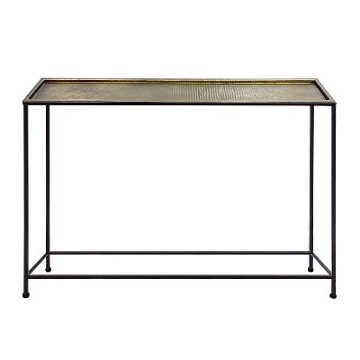 The Urban Port 48" Console Sofa Table Artisanal Hammered Bronze Tray Top Industrial Black Iron Frame Antique Bronze/Black