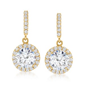 Ross-Simons 1.80 ct. t.w. CZ Halo Drop Earrings in 14kt Yellow Gold - 1 of 4