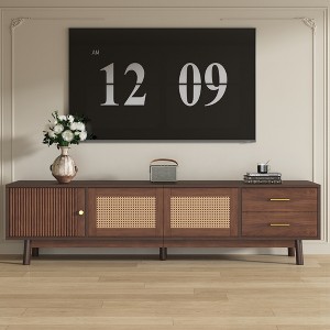 TiramisuBest Mid Century Modern TV Stand for 80" TVs, Entertainment Center with Sliding Doors and Drawers, TV Table with Storage - 1 of 4