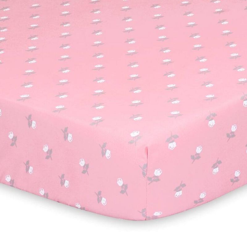 The Peanutshell Fitted Crib Sheets - Pink Roses and Ditsy Floral - 2pk, 4 of 8