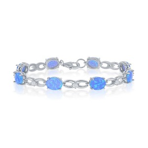Opalata Sterling Silver Alternating Infinity Blue Opal & CZ Bracelet - Blue - 7.25 Inch - 1 of 2