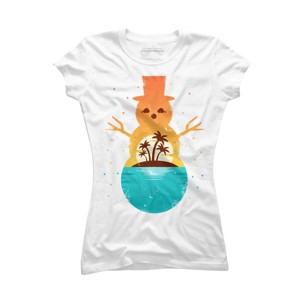 Junior's Design By Humans Christmas in July Snowman Sunset By destiny29 T-Shirt - 1 of 3
