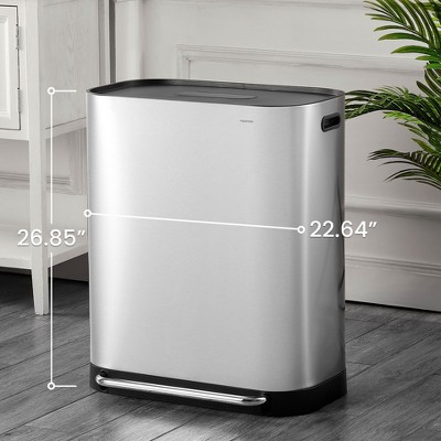 16-Gallon Stainless Steel Kitchen Trash Can with Pedal and Side Bin