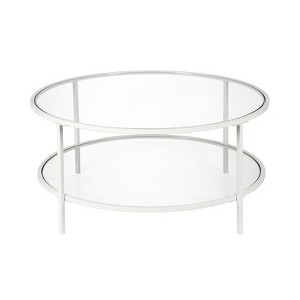 Two Shelf Round Metal Base Coffee Table in White with Glass Top - Henn&Hart - 1 of 4